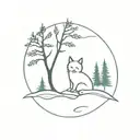 evergreen tree with cat sitting tattoo design idea