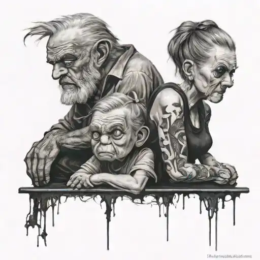two grumpy girls and their dying daddy tattoo design idea