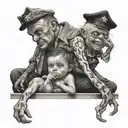 two grumpy girls and their dying daddy tattoo design idea