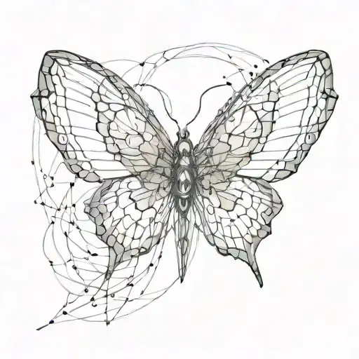 cyber sigilism butterfly wings spread wide , lines not formed tattoo design idea