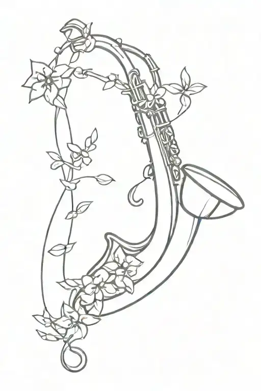 saxophone bell with flowers intertwined tattoo design idea