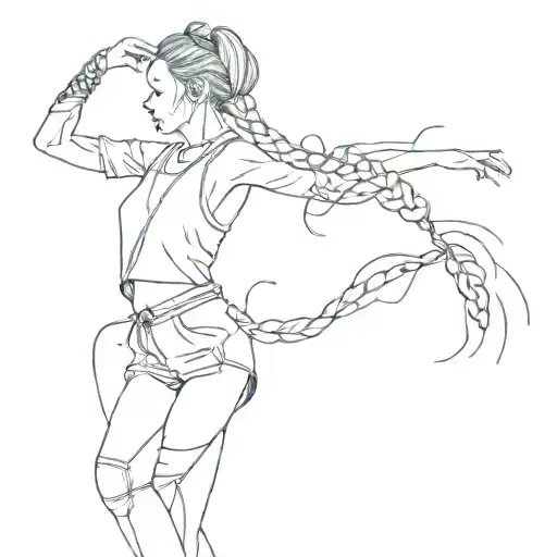 girl dancing street wear and wearing a  braid  tattoo design idea