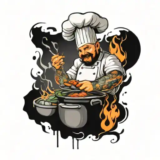 chef cooking up a storm tattoo design idea