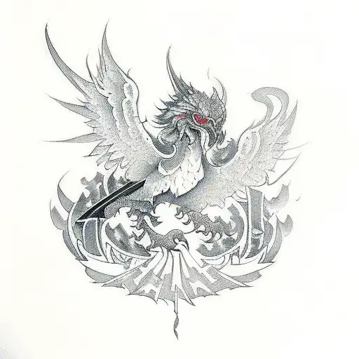 the word "Gryph" written out in a blackletter or gothic style font joined together with tribal line work tattoo design idea