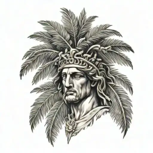 palm tree sleeve tattoo featuring Alexander the great tattoo design idea