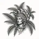 palm tree sleeve tattoo featuring Alexander the great tattoo design idea