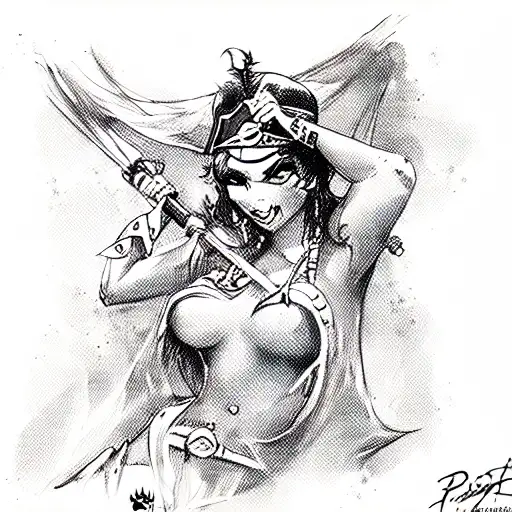 pirate pinup girl tattoo design idea