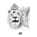 a tattoo depicting the face of alexander the great whose right side has a human form and the left a lion tattoo design idea