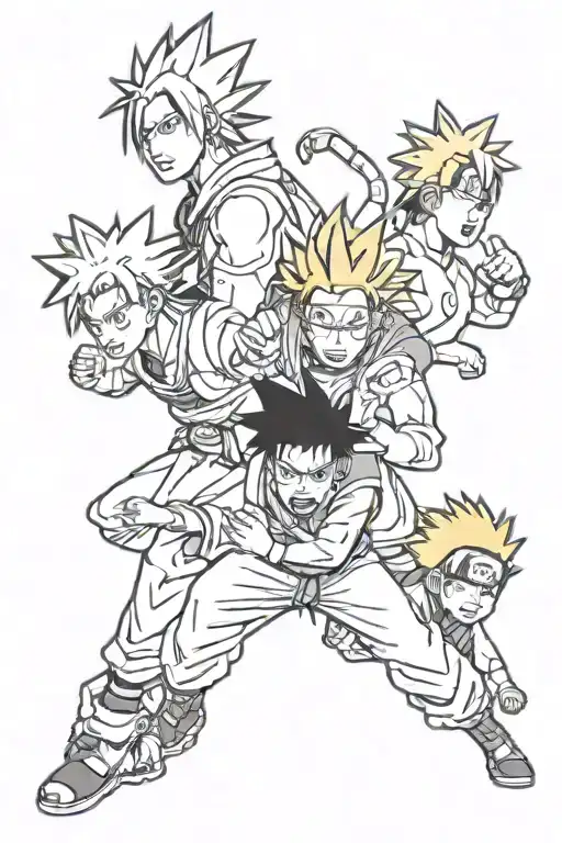 Naruto, Sasuke, Goku, Vegeta tattoo design idea