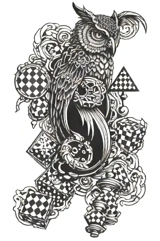 owl, dragon, scorpion, chess pieces, playing cards tattoo design idea