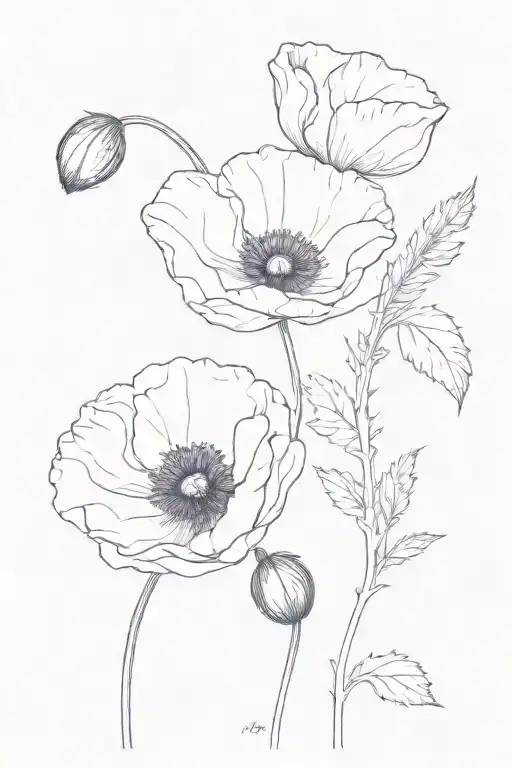 poppy flower and violet flower  tattoo design idea