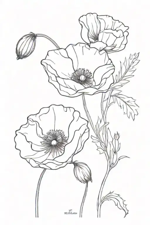 poppy flower and violet flower  tattoo design idea