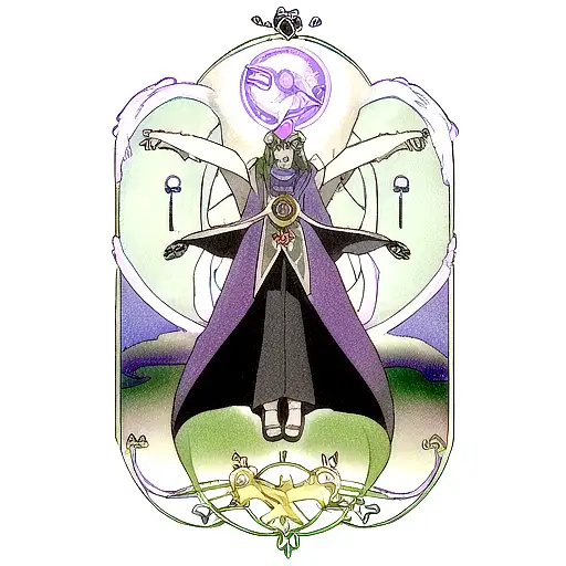 A poetic line from Æther Realm's lyrics intertwined with a Tarot card illustrating personal growth under the moon's influence tattoo design idea