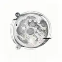 A mesmerizing black and grey tattoo of the moon surrounded by tarot symbols and lyrics written in a stylish font tattoo design idea