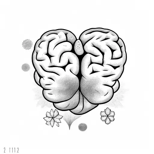 heart giving brain flowers tattoo design idea