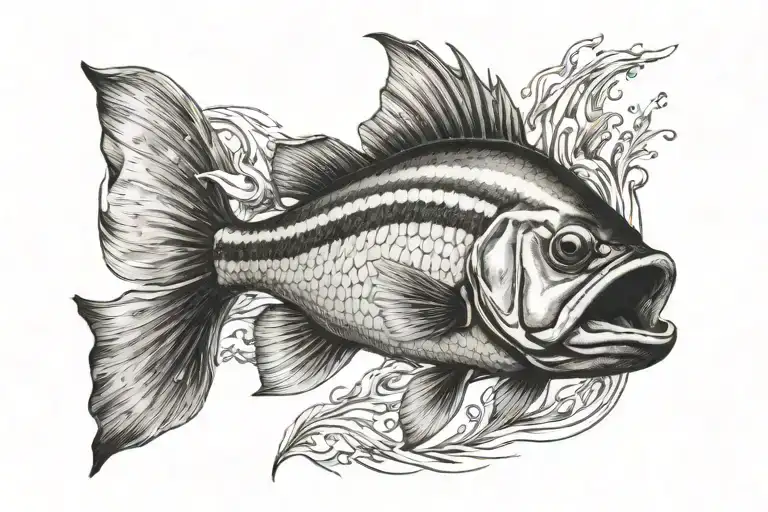 Bass fish swimming tattoo design idea