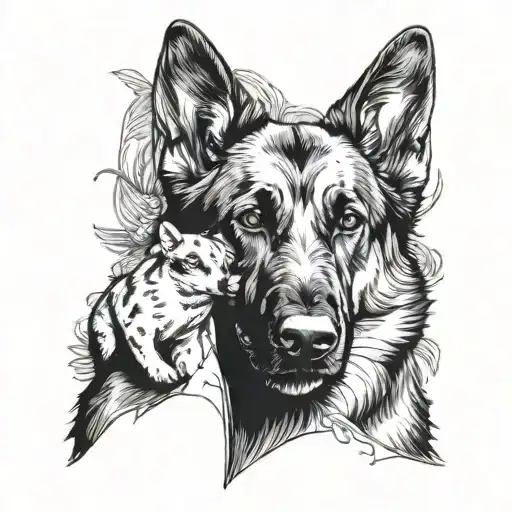 german shepherd holding baby feet  tattoo design idea