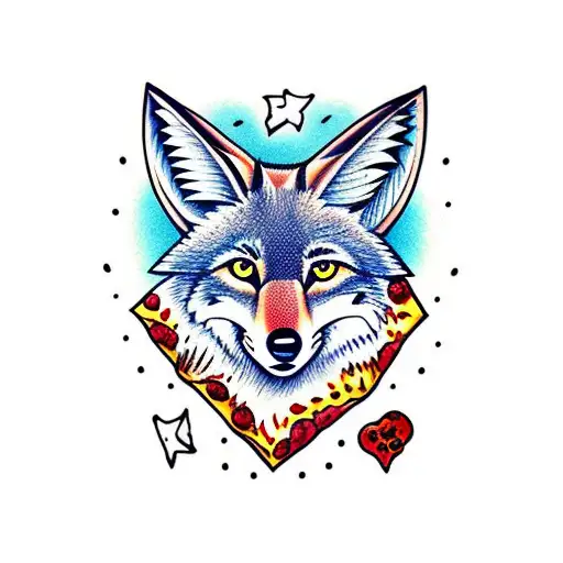 coyote with pizza tattoo design idea