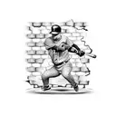 A blackwork tattoo of a baseball breaking through a brick wall tattoo design idea