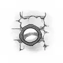 A blackwork tattoo of a baseball breaking through a brick wall tattoo design idea