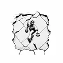 A blackwork tattoo of a baseball breaking through a brick wall tattoo design idea