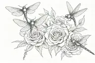 two swallows a rose three dragonflies tattoo design idea