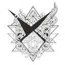 A geometric design incorporating elements of fire and drawing tools to represent the client's passion for painting and coding tattoo design idea