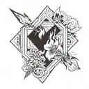 A geometric design incorporating elements of fire and drawing tools to represent the client's passion for painting and coding tattoo design idea