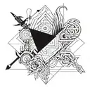 A geometric design incorporating elements of fire and drawing tools to represent the client's passion for painting and coding tattoo design idea