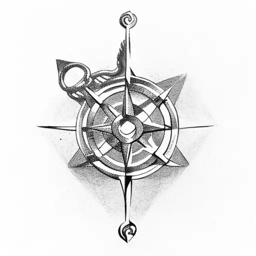anchor with compass and army sergeant rank on either side tattoo design idea