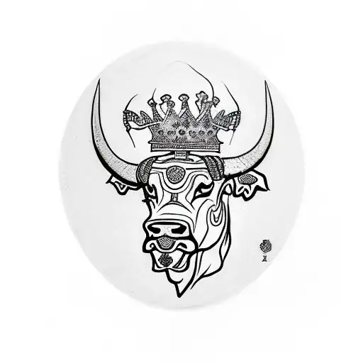 bull in a crown with the inscription nunquam ante nunquam iterum tattoo design idea