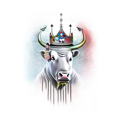 bull in a crown with the inscription nunquam ante nunquam iterum tattoo design idea