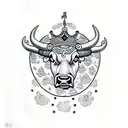 bull in a crown with the inscription nunquam ante nunquam iterum tattoo design idea