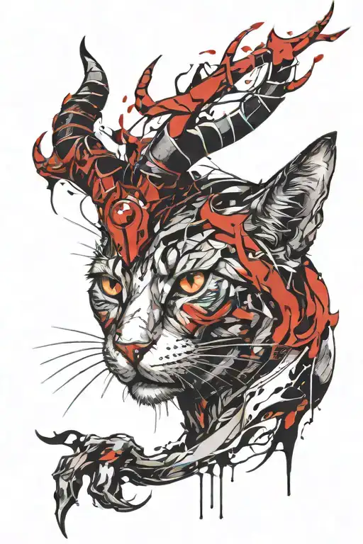 Cat lucifer with horns bahamut head tattoo design idea
