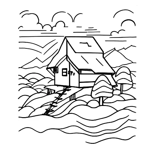 drawing of a Norway cabin tattoo design idea