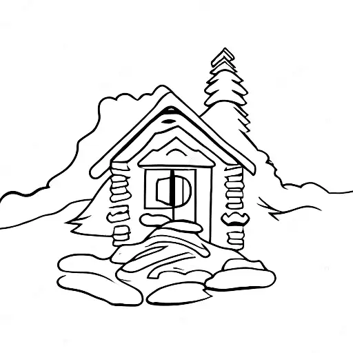 simple drawing of a Norway cabin tattoo design idea