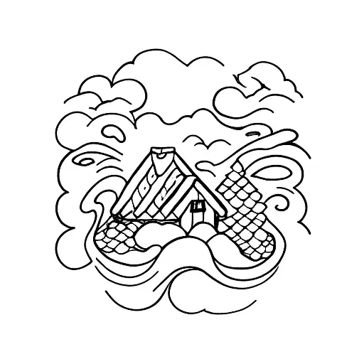 simple drawing of a Norway cabin with few lines  tattoo design idea