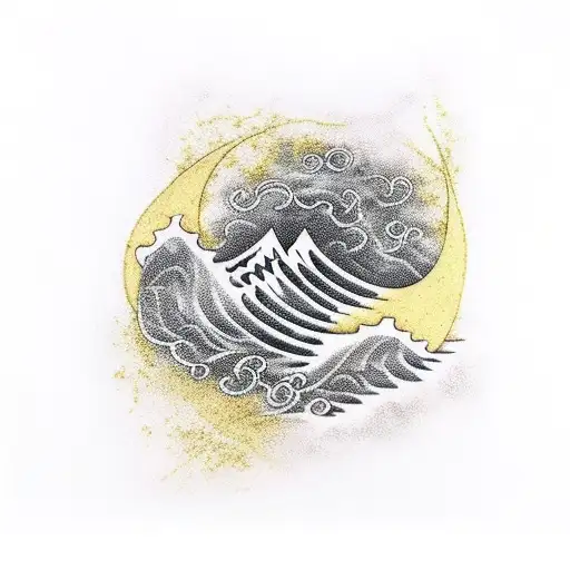 Left sleeve. Kintsugi themed tattoo in gold the rest black and grey. Include waves and samurai tattoo design idea