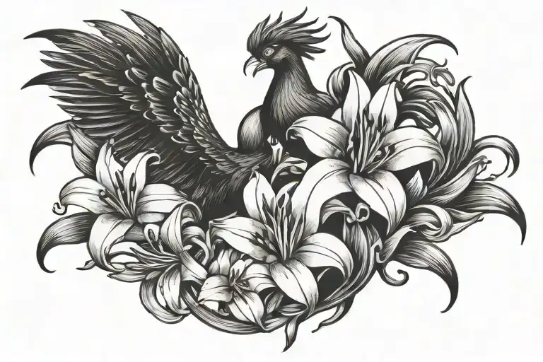Flowers, Phoenix, Lillies Femininity  tattoo design idea
