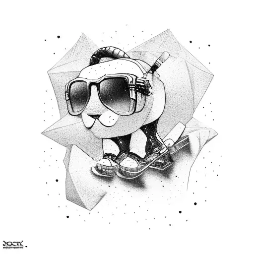 rock cosmo snowboard big glasses tattoo design idea