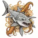 seabed with hammerhead shark and lobster tattoo design idea
