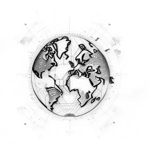 space, world map, plane, heartbeat  tattoo design idea