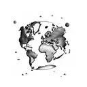 space, world map, plane, heartbeat  tattoo design idea