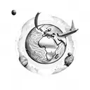 space, world map, plane, heartbeat  tattoo design idea