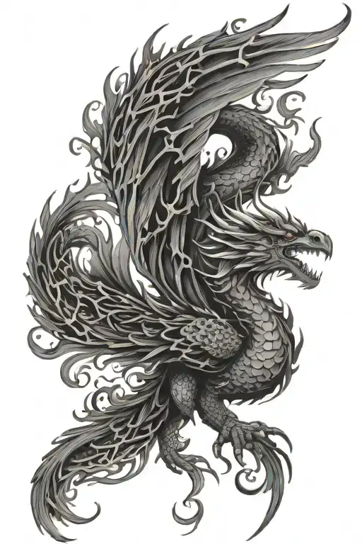 phoenix dragon-like rebirth rising tattoo design idea