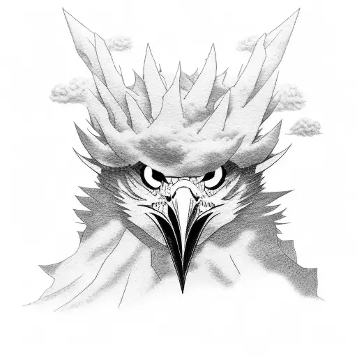 uchiha crow with a straw hat on top of nimbus cloud tattoo design idea