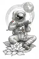Astronaut sitting with legs crossed on a lotus flower with a gradient in the background  tattoo design idea