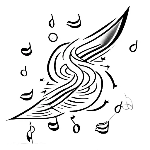 A minimalist tattoo of a lightning bolt striking a music note, symbolizing your love for both music and electricity tattoo design idea
