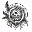 yin yang moutain and feather tattoo design idea