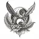 yin yang moutain and feather tattoo design idea